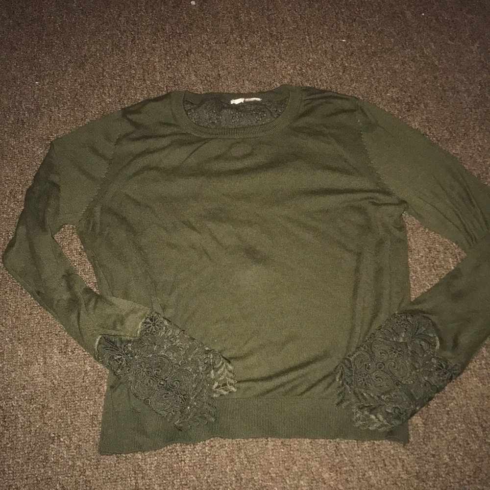 H&M Dark Green Sweater with Lace Detail